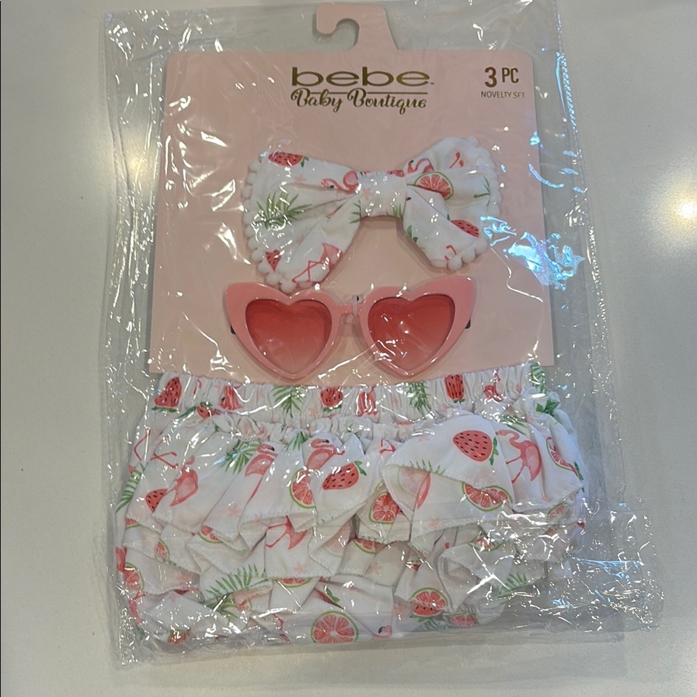Flamingo watermelon bow sunglasses diaper bottom Bebe nwt baby shower gift